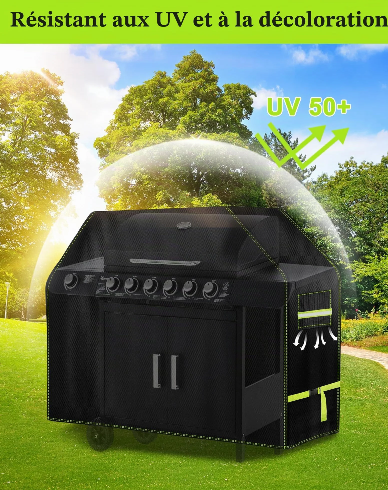 Housse Barbecue Exterieur 600D Oxford Impermeable 117 x 66 x 117 cm Anti-UV Anti-Vent