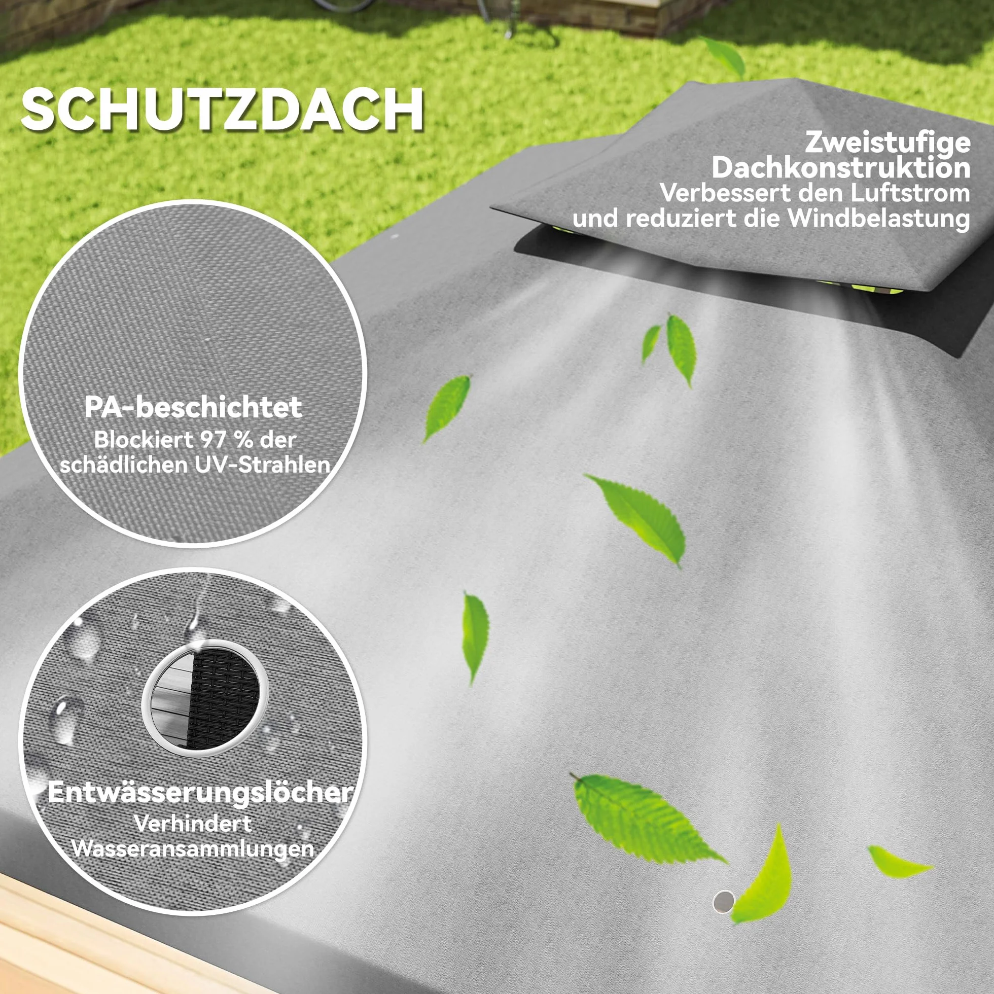 Outsunny Pavillon de jardin double toit 3x3 m Hydrofuge stable résistant hiver protection UV Tente métal gris foncé