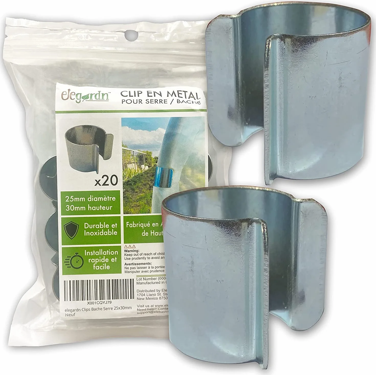 Elegardn Lot de 20 Clips pour Serre 25mm x 30mm Clips en métal avec revêtement Zinc