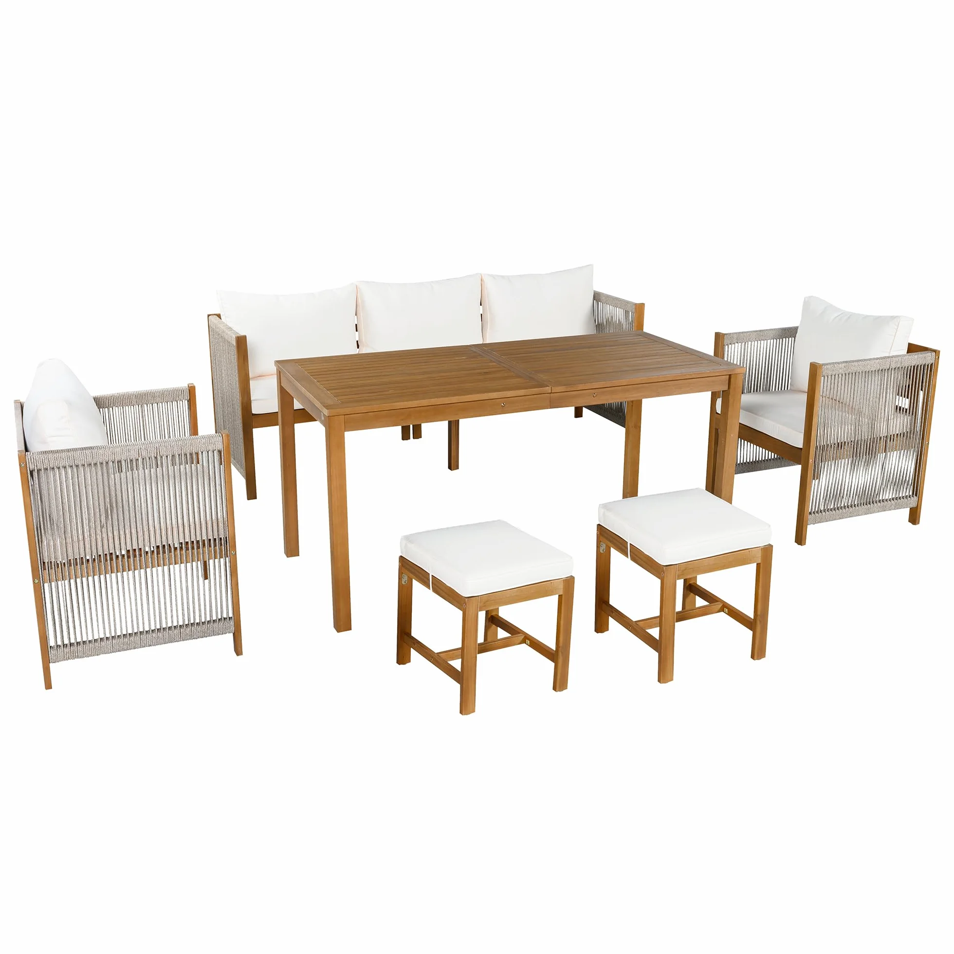 Ensemble de salon de jardin acacia 7 personnes canapé 3 places B-beige