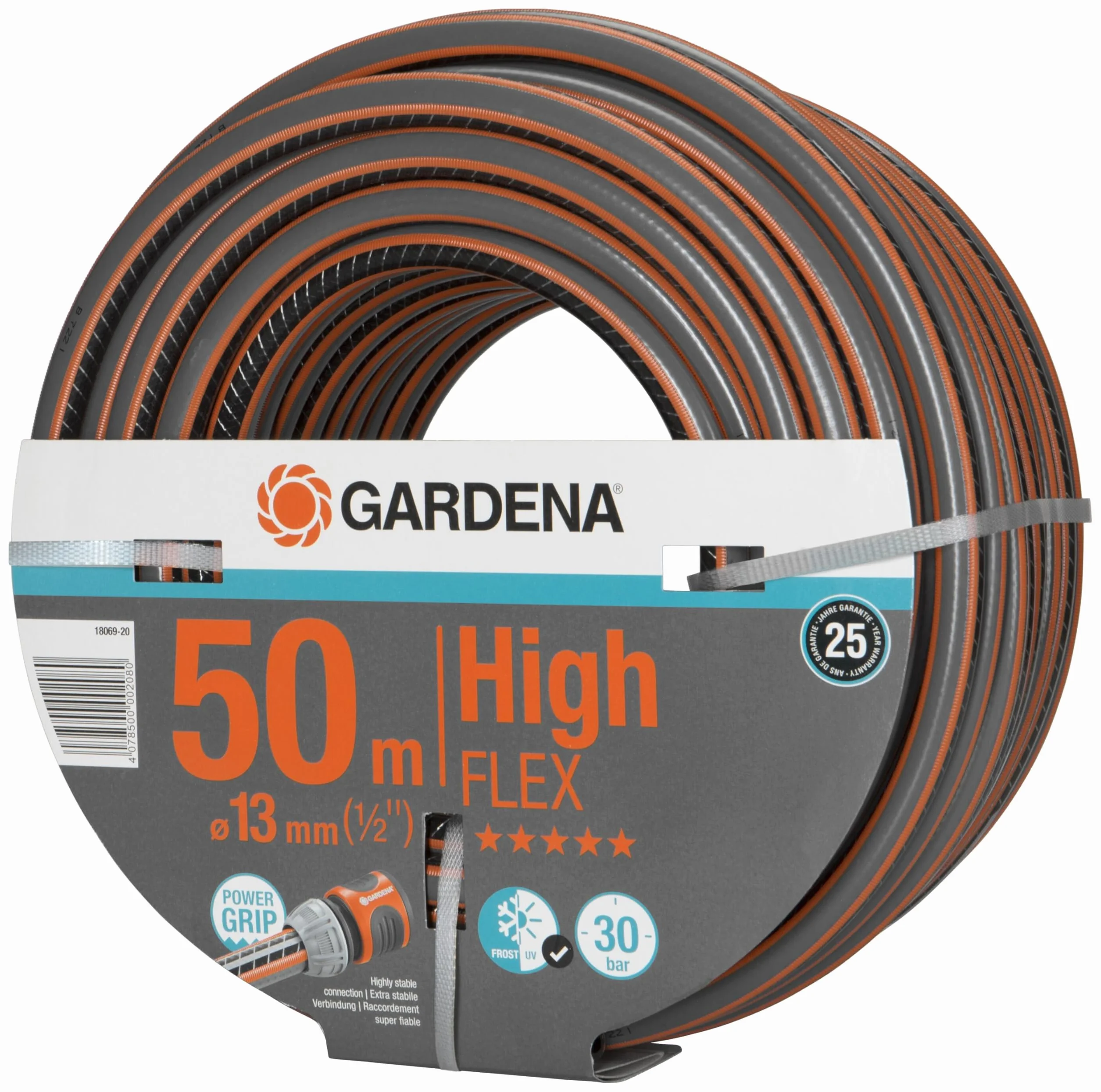 Gardena Tuyau Highflex Comfort 13 mm 1/2 Pouce 50 m Tuyau de jardin 30 bars Résistant aux UV