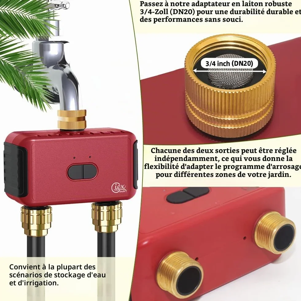 GIEX Programmateur d’arrosage Wi-Fi 2 Zones, Compatible Tuya Smart Life