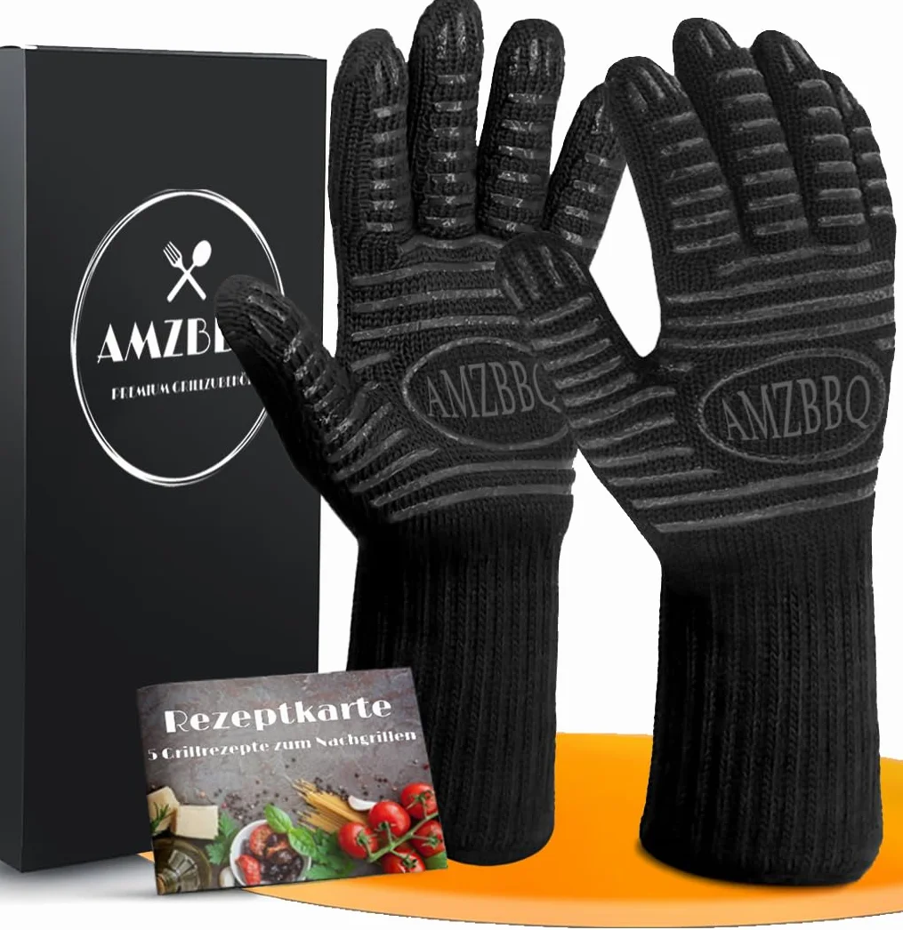 Gants de Cuisine résistants à la Chaleur 500 °C, Extra Longs, Ignifuges, Taille M, Noir, Aramide