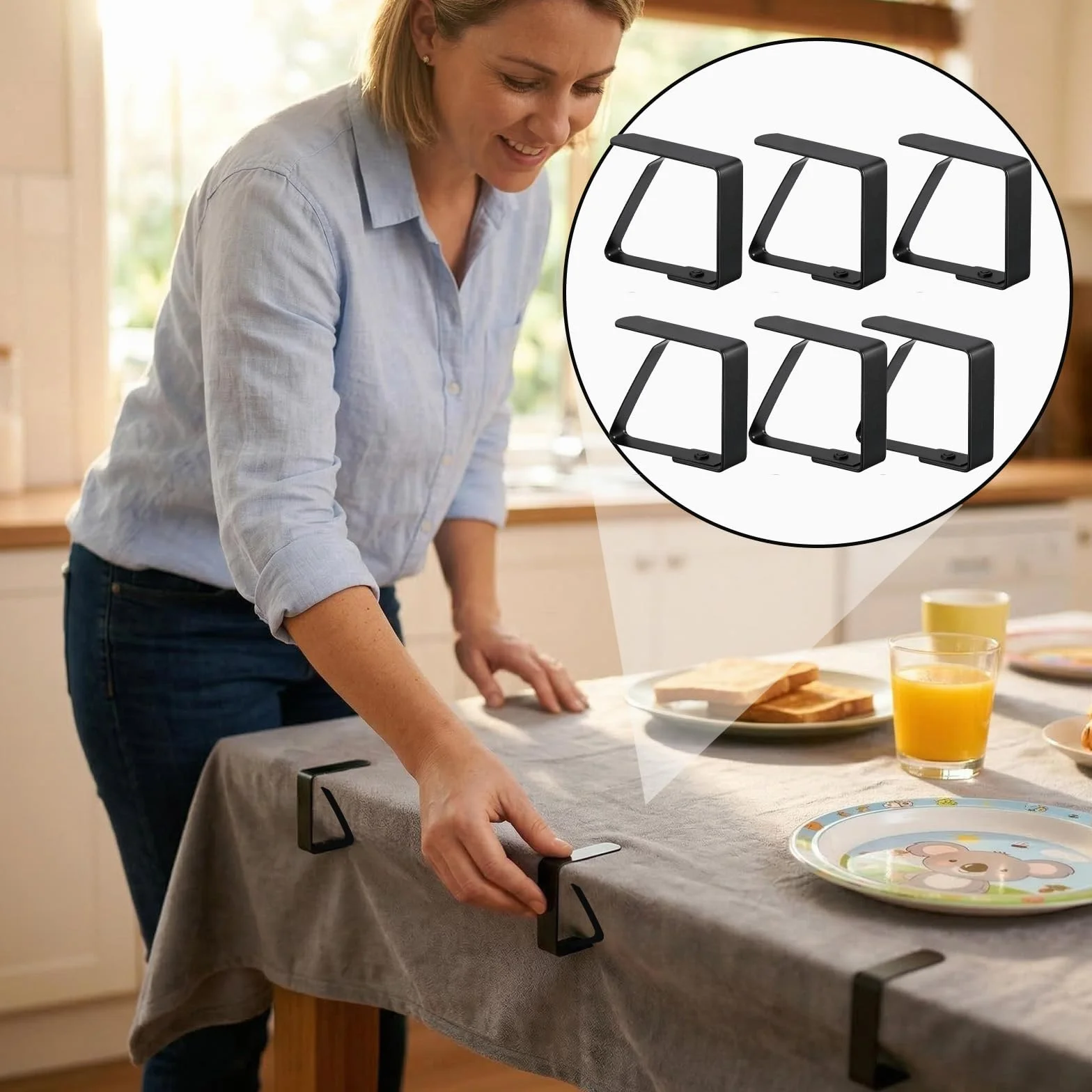 Pinces Nappe Table Acier Inoxydable 7 cm 6 pièces Noir