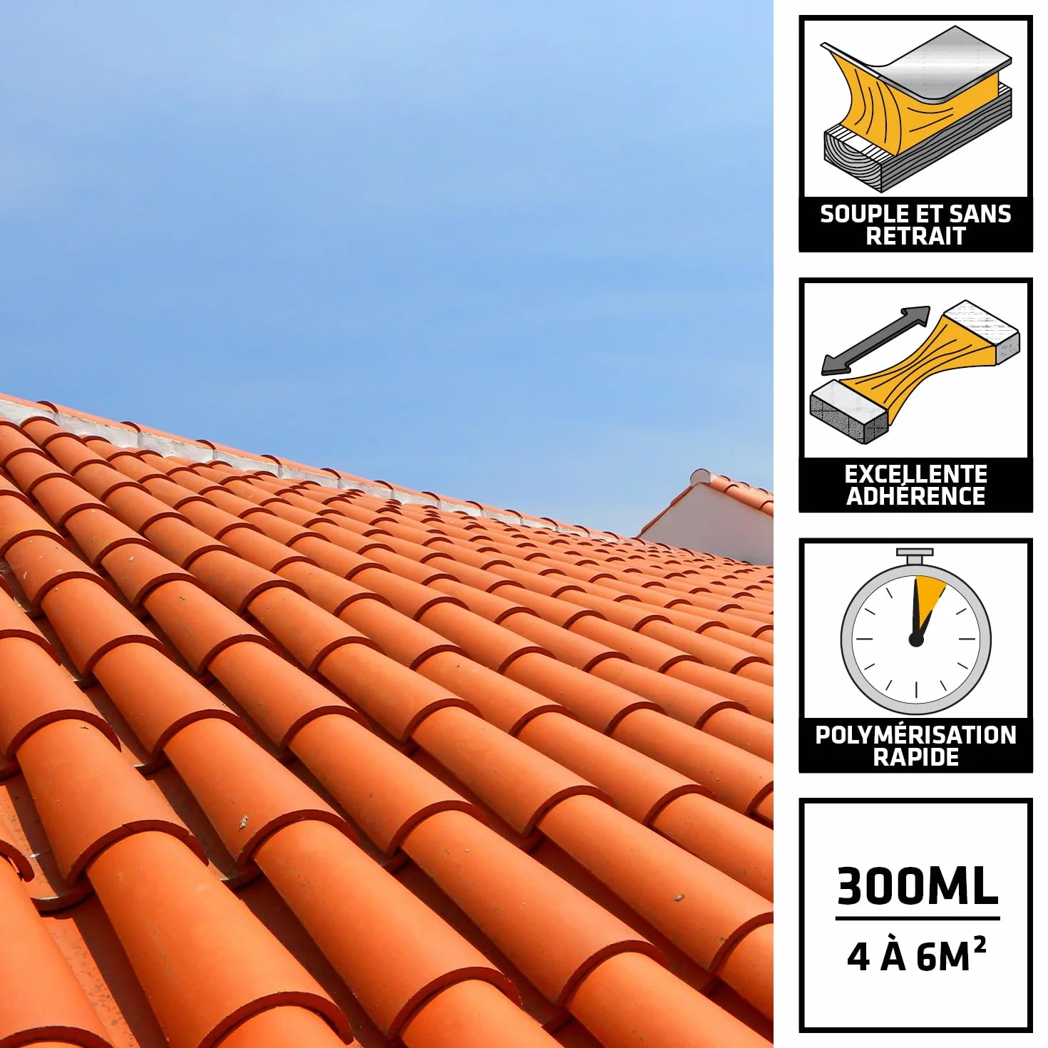 SIKA - Mastic-colle souple polyuréthane - Sikaflex-155 Fixotuile Purform terre cuite - Réparation et collage de tuiles - Tous types de tuiles - 300 ml