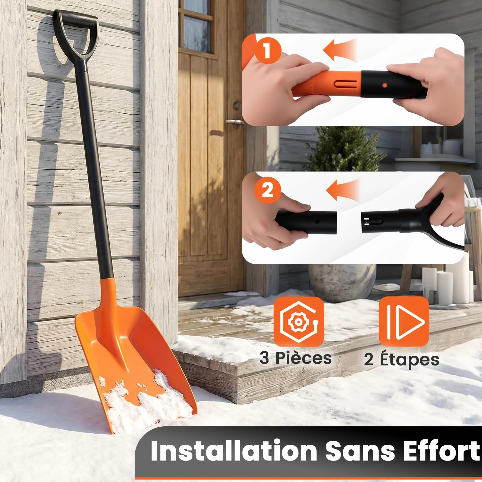 GOPLUS Pelle à Neige en Aluminium 111 cm, Pelle Jardinage Portable avec Manche Détachable, Poignée Ergonomique