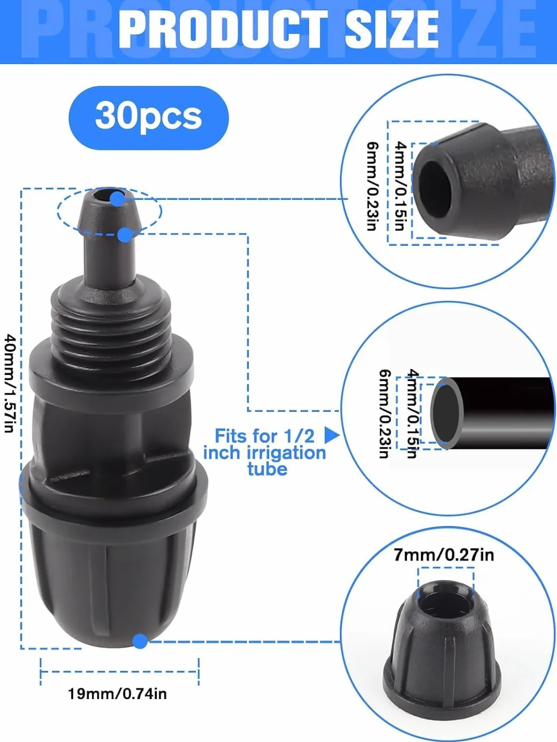 Lot de 30 raccords d'irrigation goutte-à-goutte 1/4 pouce droits à barbelures verrouillables pour tuyau 6 mm