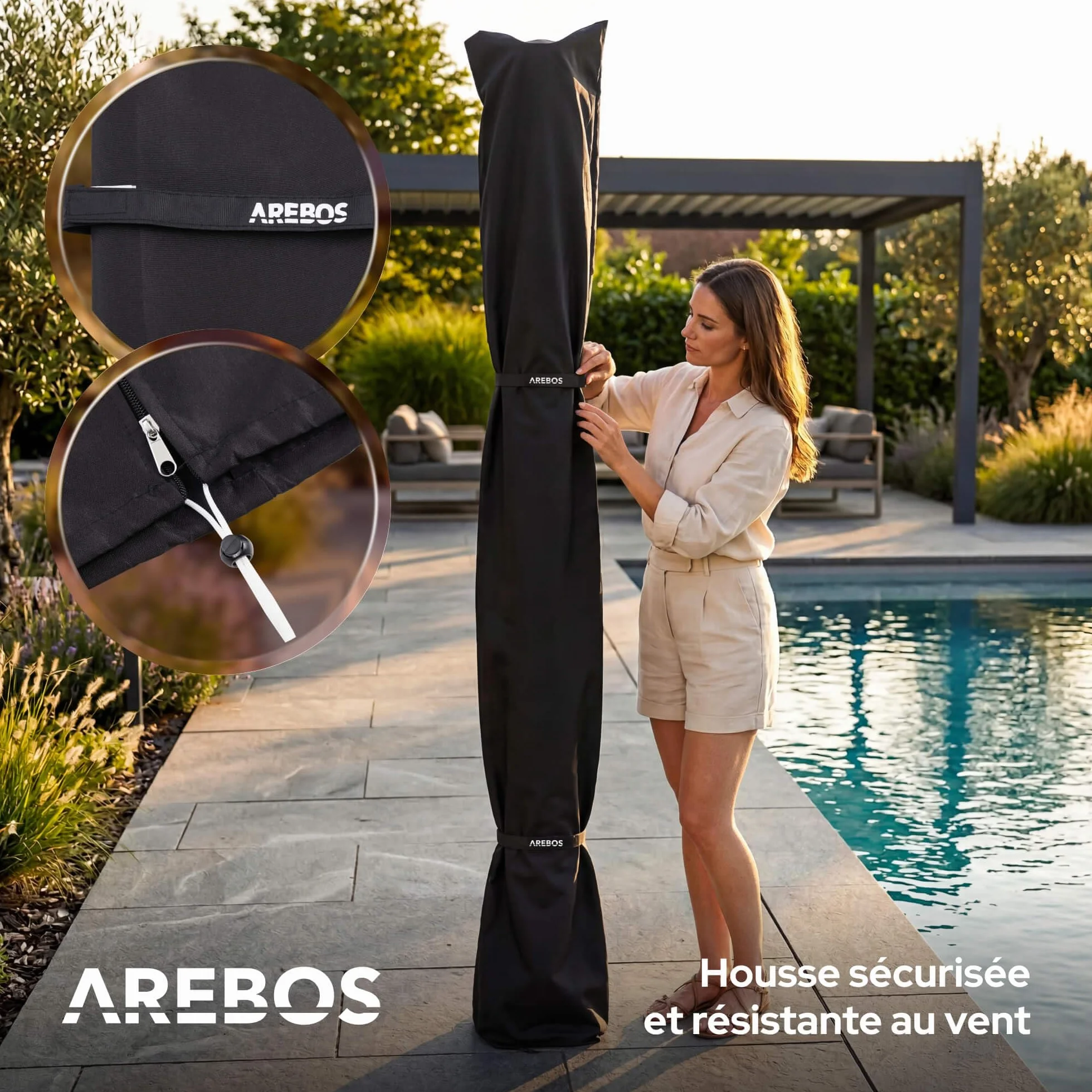 AREBOS Douche Solaire 40 L avec thermomètre intégré, Noir