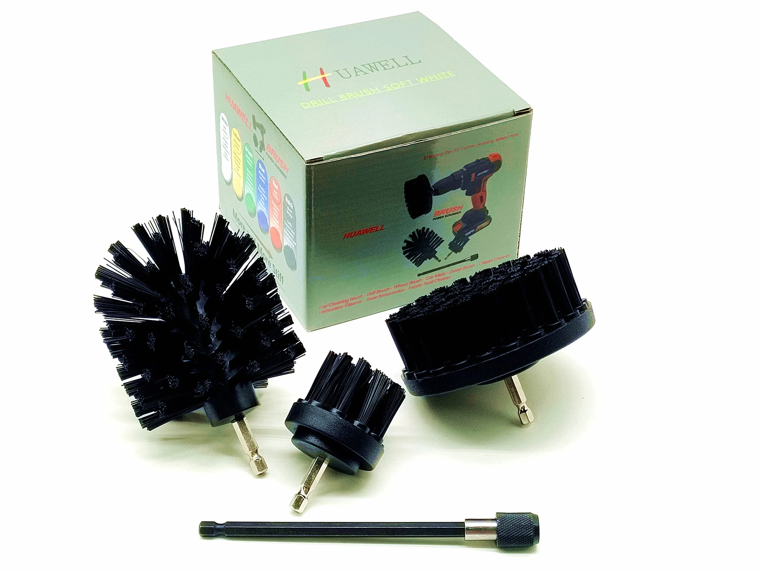 Brosse à récurer électrique Ultra Rigide avec rallonge pour perceuse - Ensemble de nettoyage en Nylon