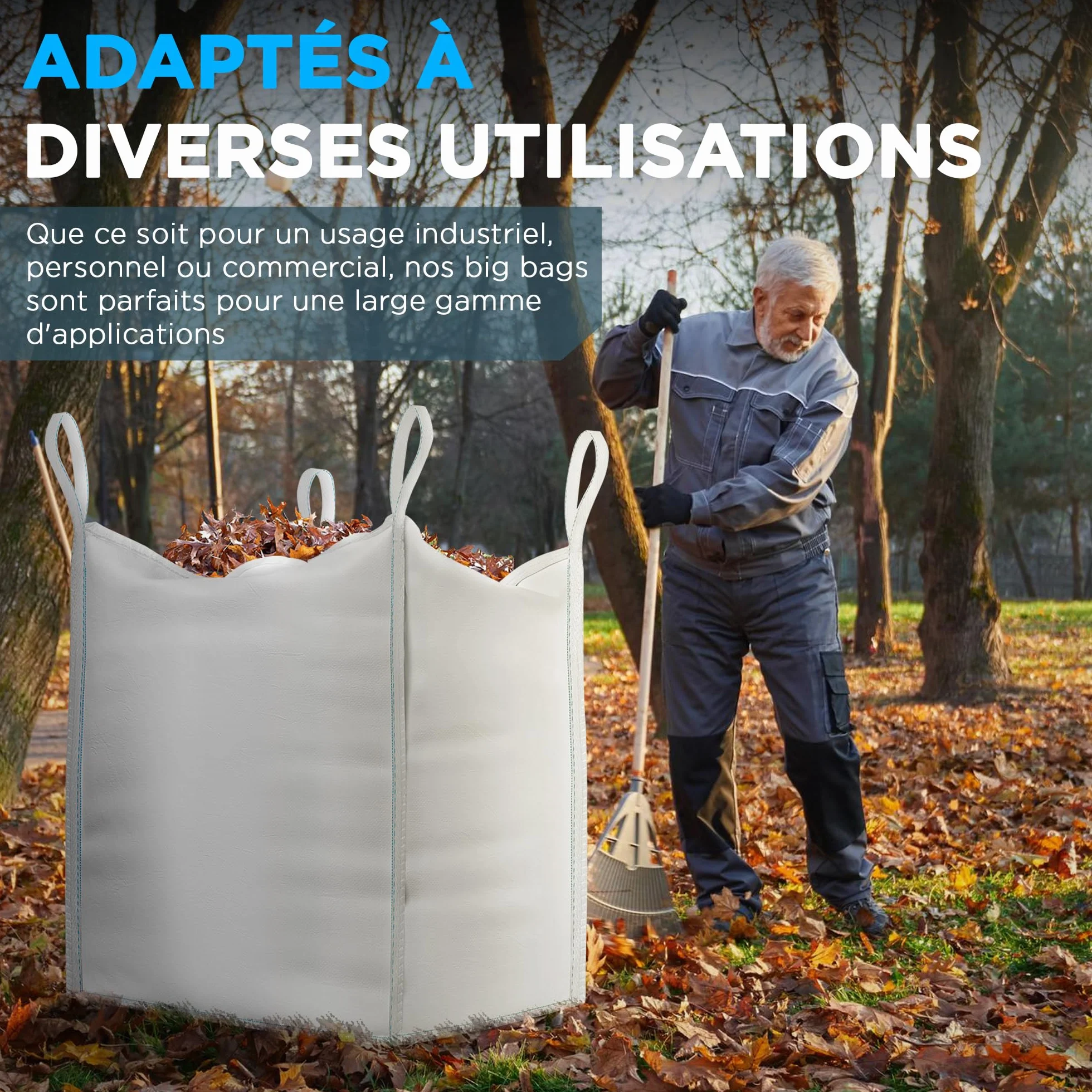 Big Bag 1000kg 90x90x90 cm Sac Gravats Résistant Réutilisable Jardin Chantier