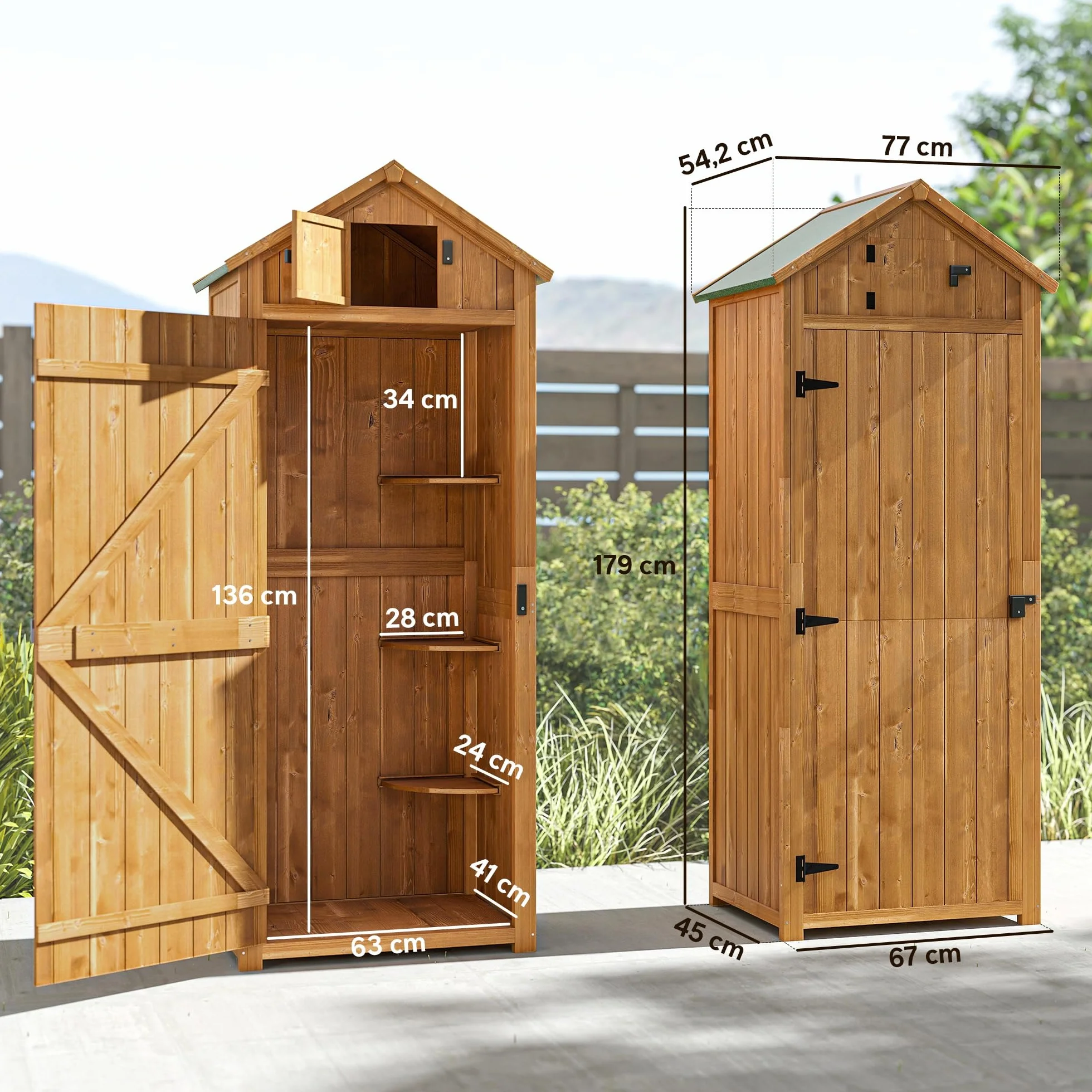 Outsunny Armoire de Jardin Bois 3 étagères 2 Portes 77x54x179 cm Jaune
