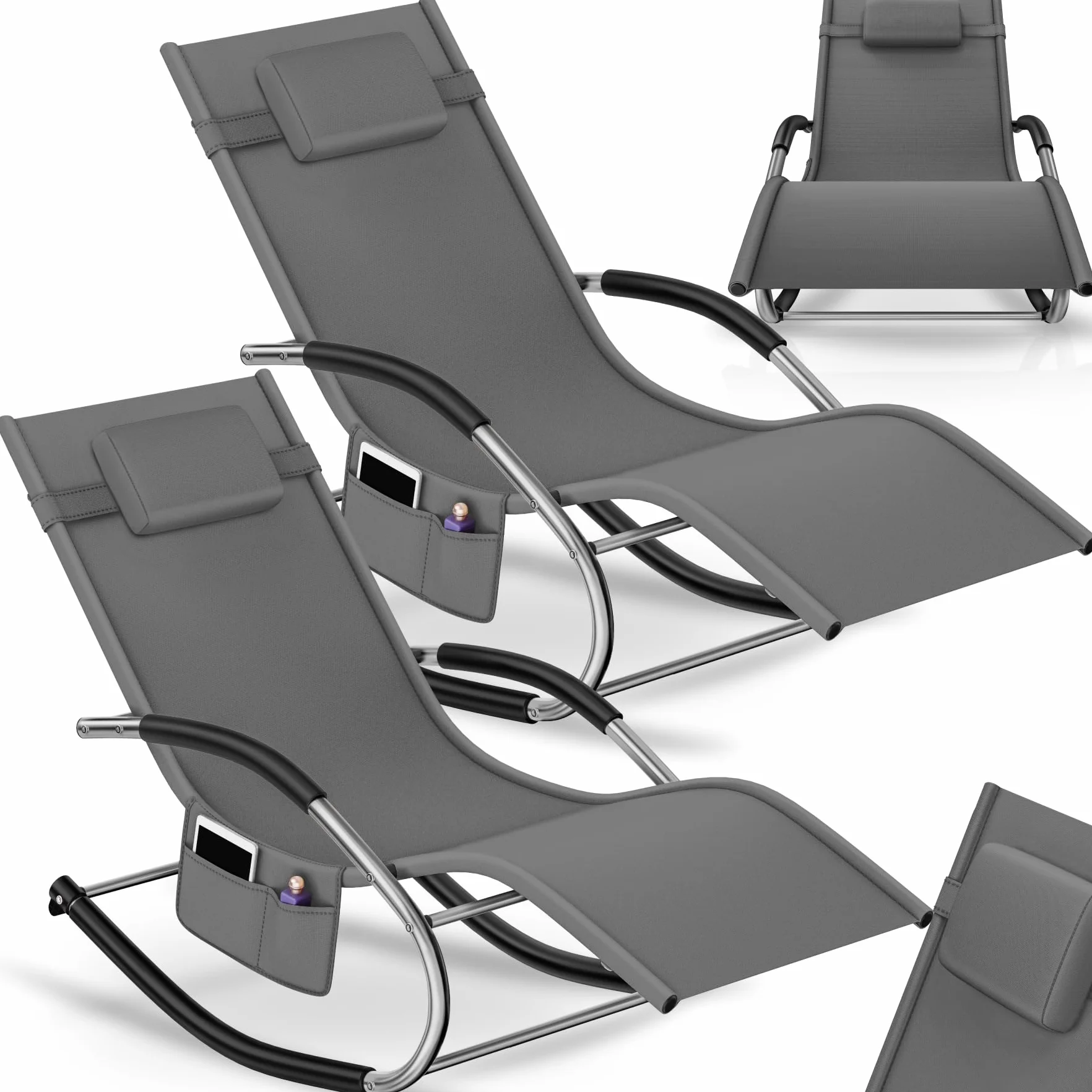 Tectake Lot de 2 Chaise longue ergonomique 62 x 146 x 92 cm Transat jardin exterieur