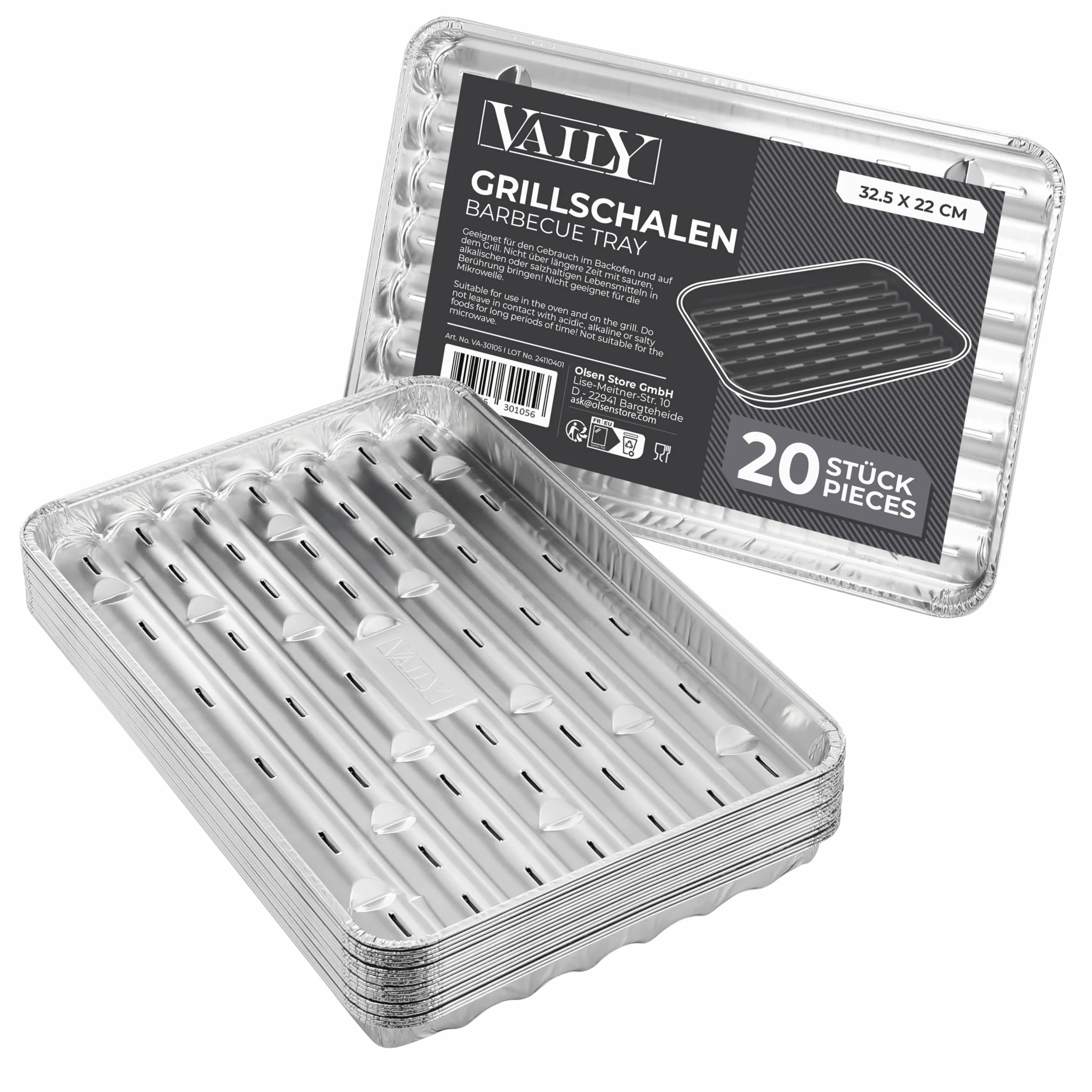Vaily Barquettes de grill en aluminium lot de 20 - 32,5 x 22 cm pour BBQ