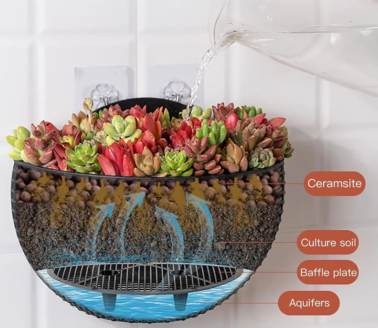 Lot de 2 pots de fleurs muraux semi-circulaires à suspendre en plastique 25 cm café