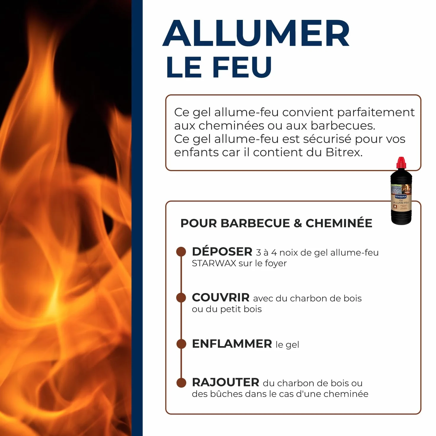 STARWAX Gel Allume Feu Barbecue Cheminée sans Odeur Bitrex 850ml