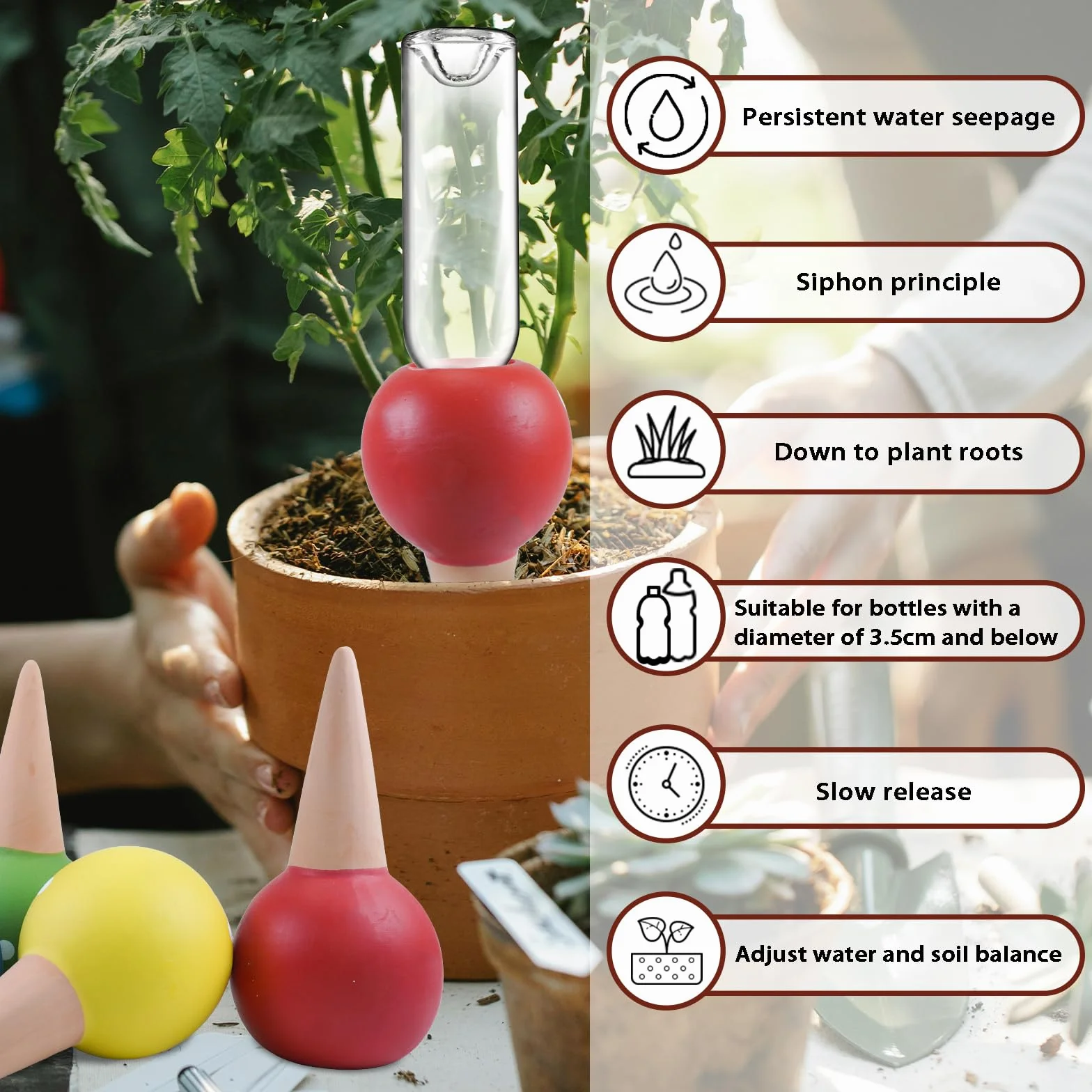 Oyas a Planter Terre Cuite Arrosage Goutte à Goutte Automatique 4 Pièces pour Plantes Jardin Intérieur Extérieur