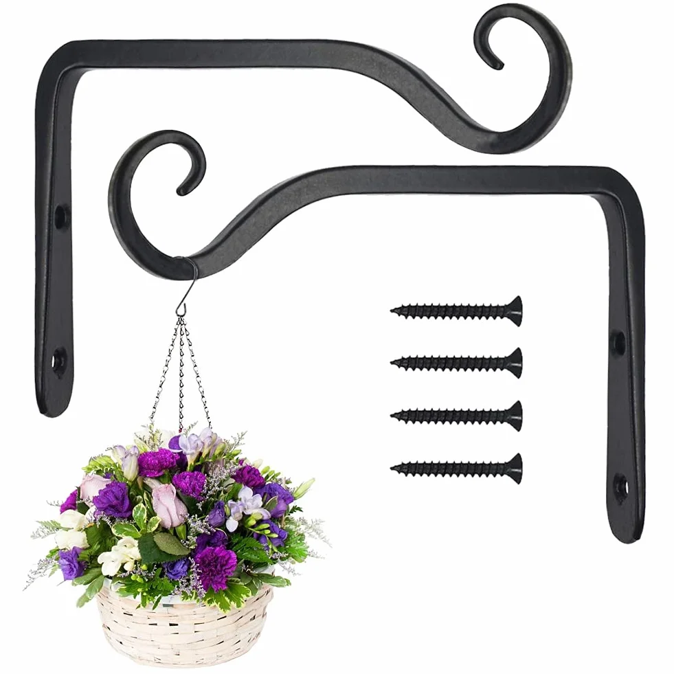 Crochets de suspension muraux noirs en fer forgé, paquet de 2, supports pour panier suspendu