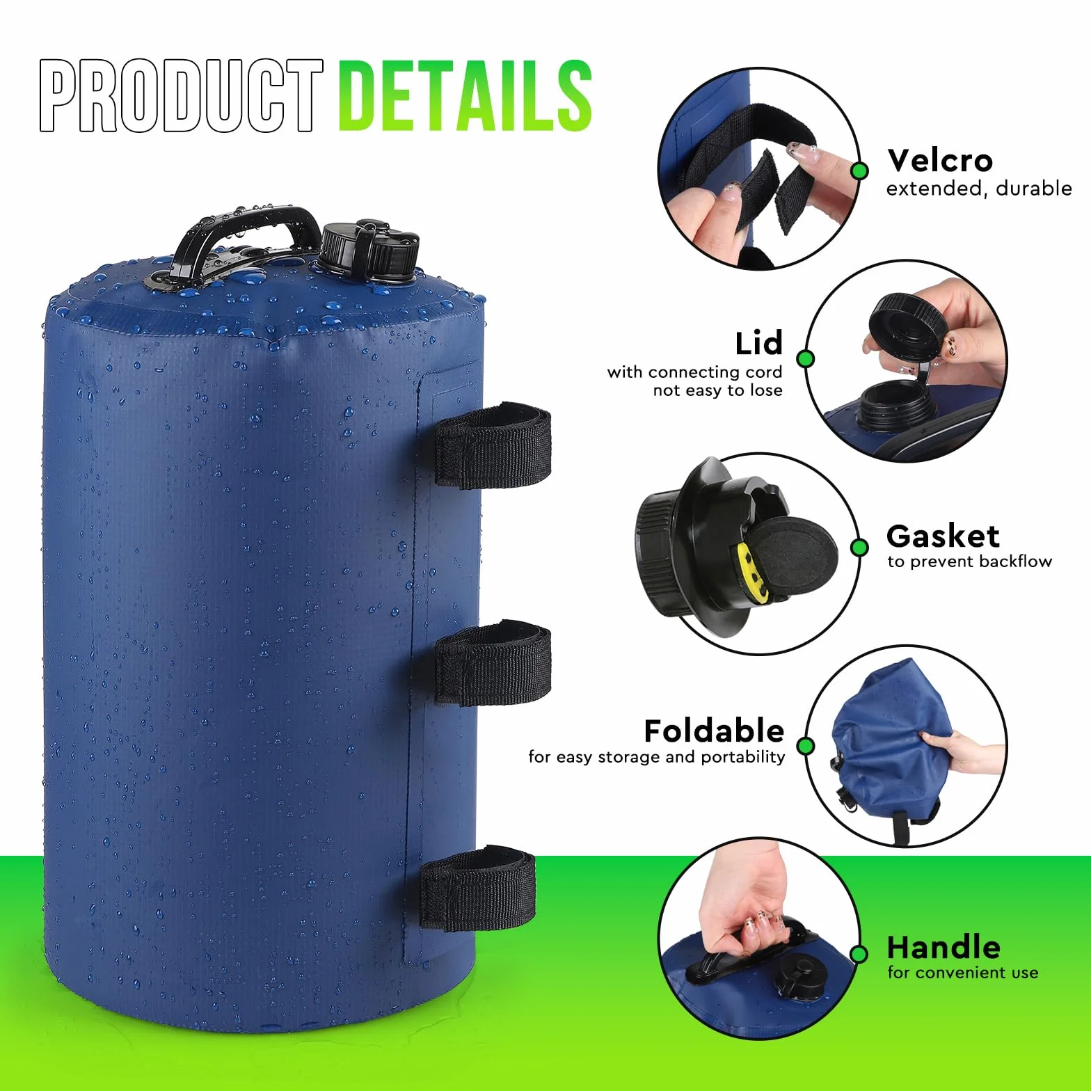 SWAWIS 4 Pièces Poids pour Tonnelle 10L PVC Sac de Lestage pour Pieds de Tente Pop-up Jardin Exterieur Antireflux Auvent Parasol Bleu