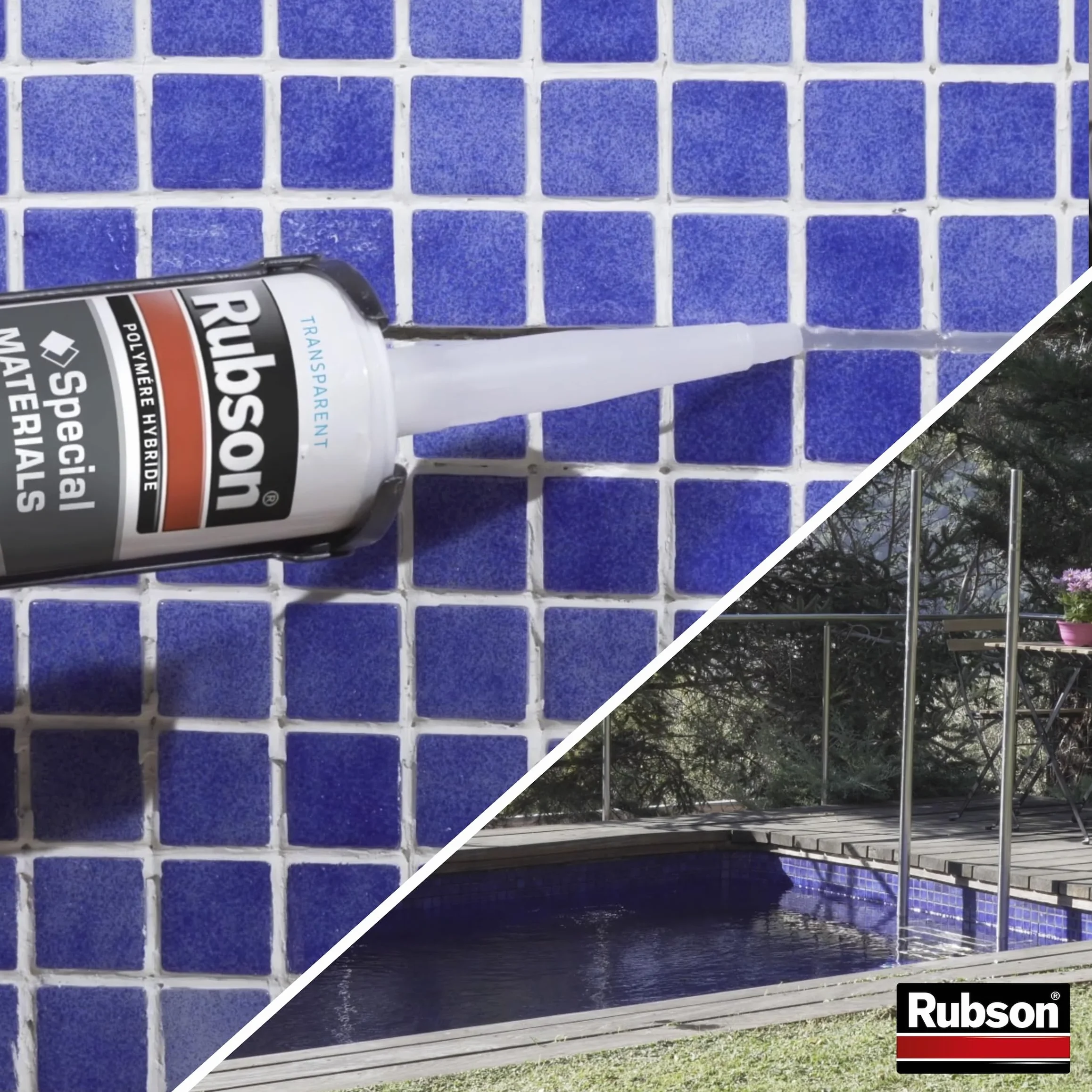 Rubson – Mastic Special Materials Piscine Transparent (cartouche de 280 ml) – Mastic étanche pour piscine et entourage – Colle pour réparation temporaire même sous l'eau