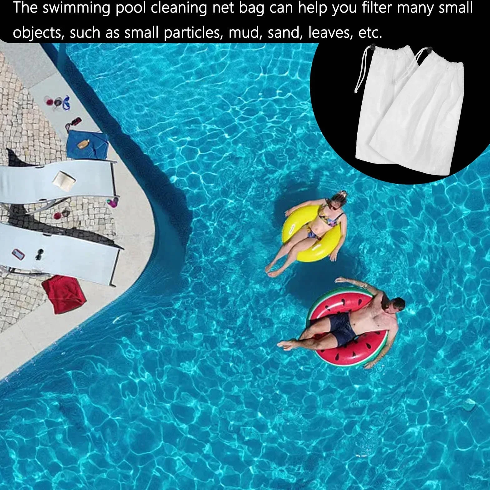 Sacs filtrants pour aspirateur de piscine - Filet de rechange réutilisable avec cordon de serrage 12 pièces