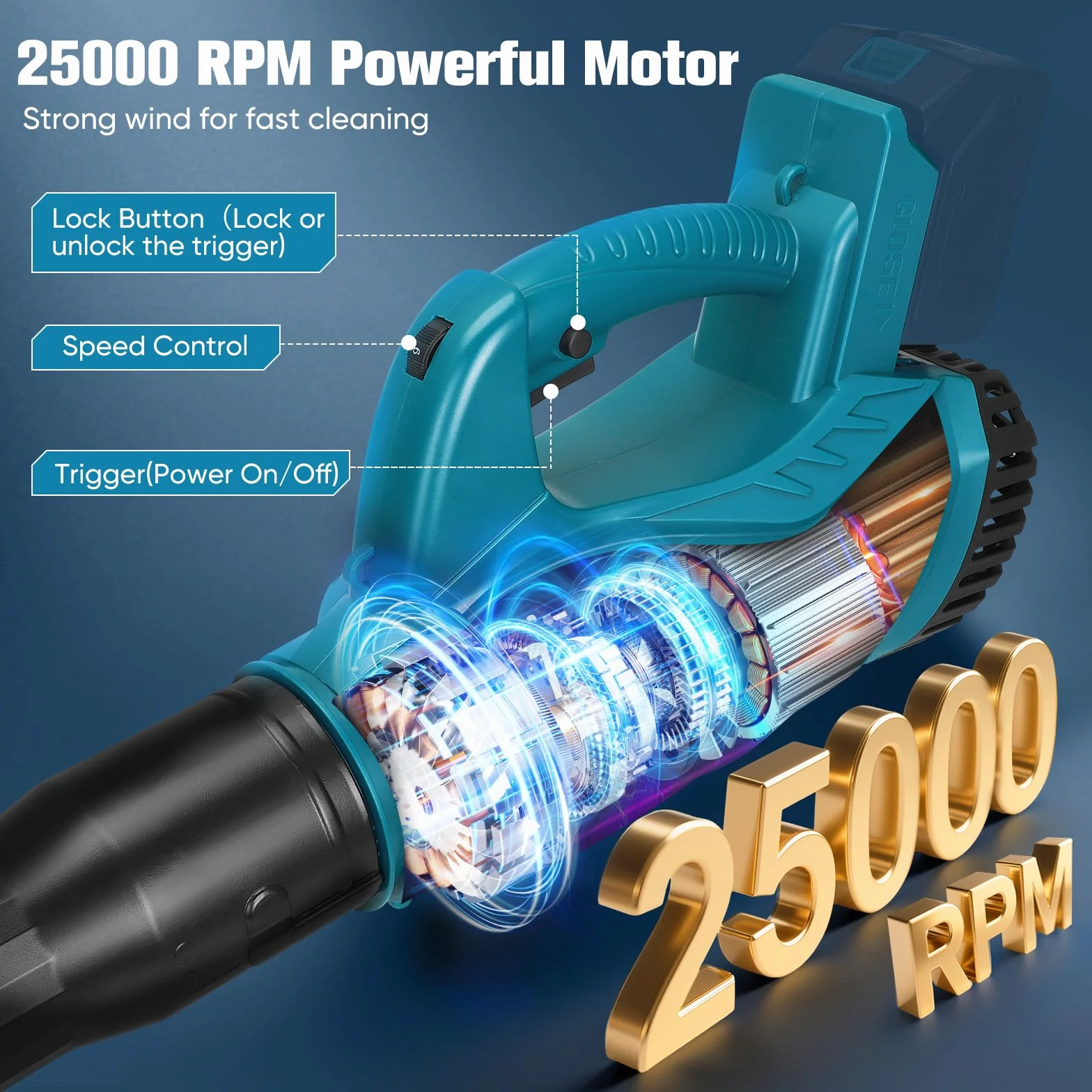 Souffleur à feuilles compatible batterie Makita 18 V vitesse variable jardin