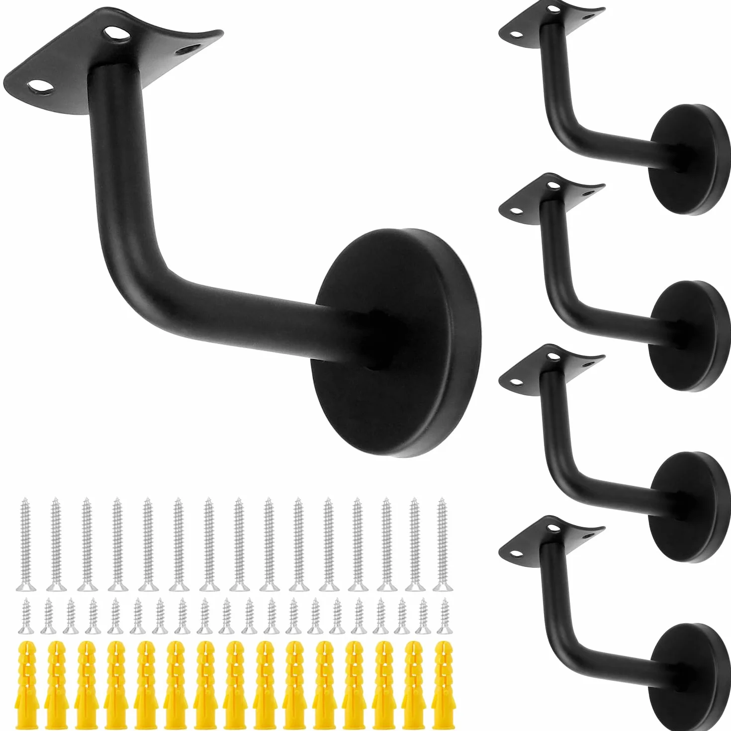 QWORK Pack de 5 supports de rampe escalier en acier inoxydable noir 60x80 mm courbé