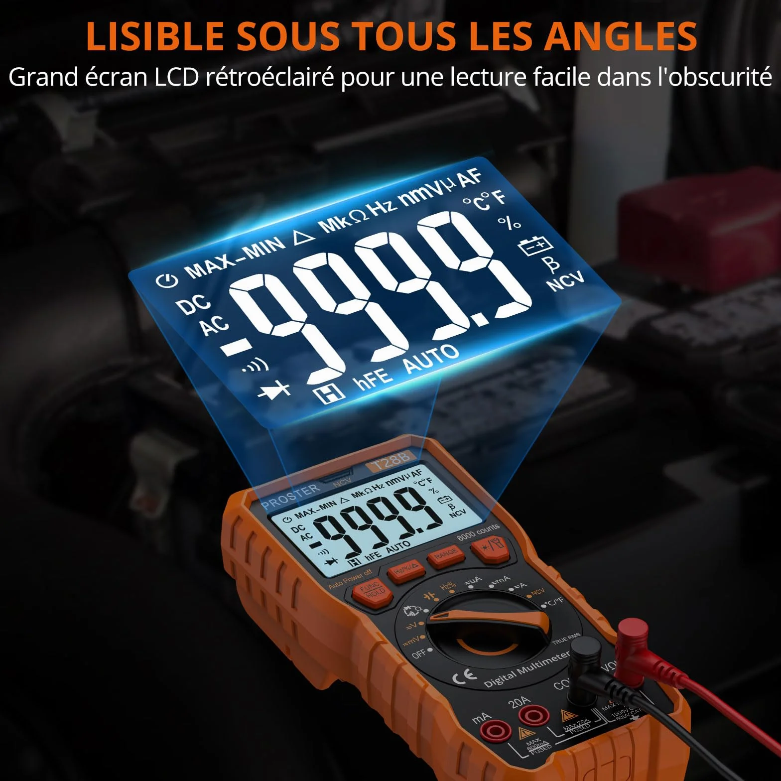 Proster Multimètre Automatique 6000 Comptes TRMS 1000V 20A - Testeur Électrique NCV Numérique Magnétique avec Température Capacité Fréquence, Multimetre Professionnel pour Électricien Bricolage Maison