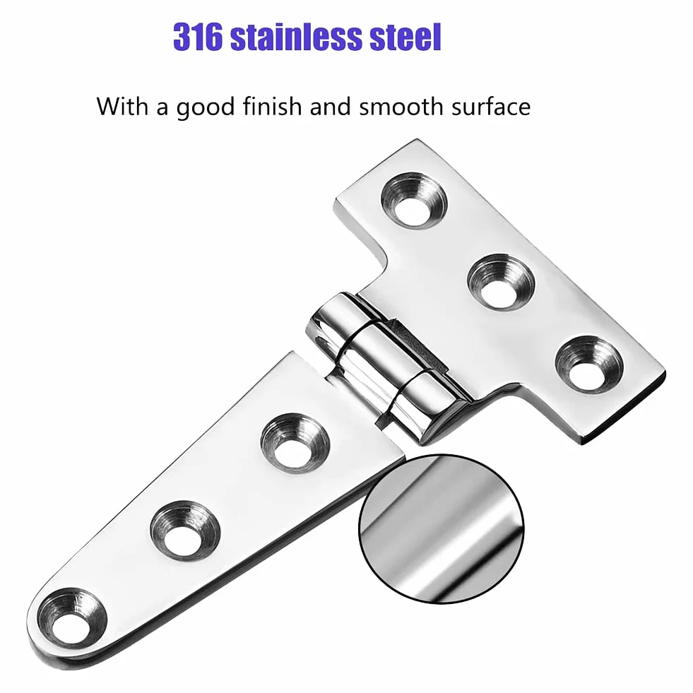Charnières en T de qualité marine, 4 x 2, charnières de bateau, silencieuses, en acier inoxydable 316 résistant, avec vis (2 pièces)