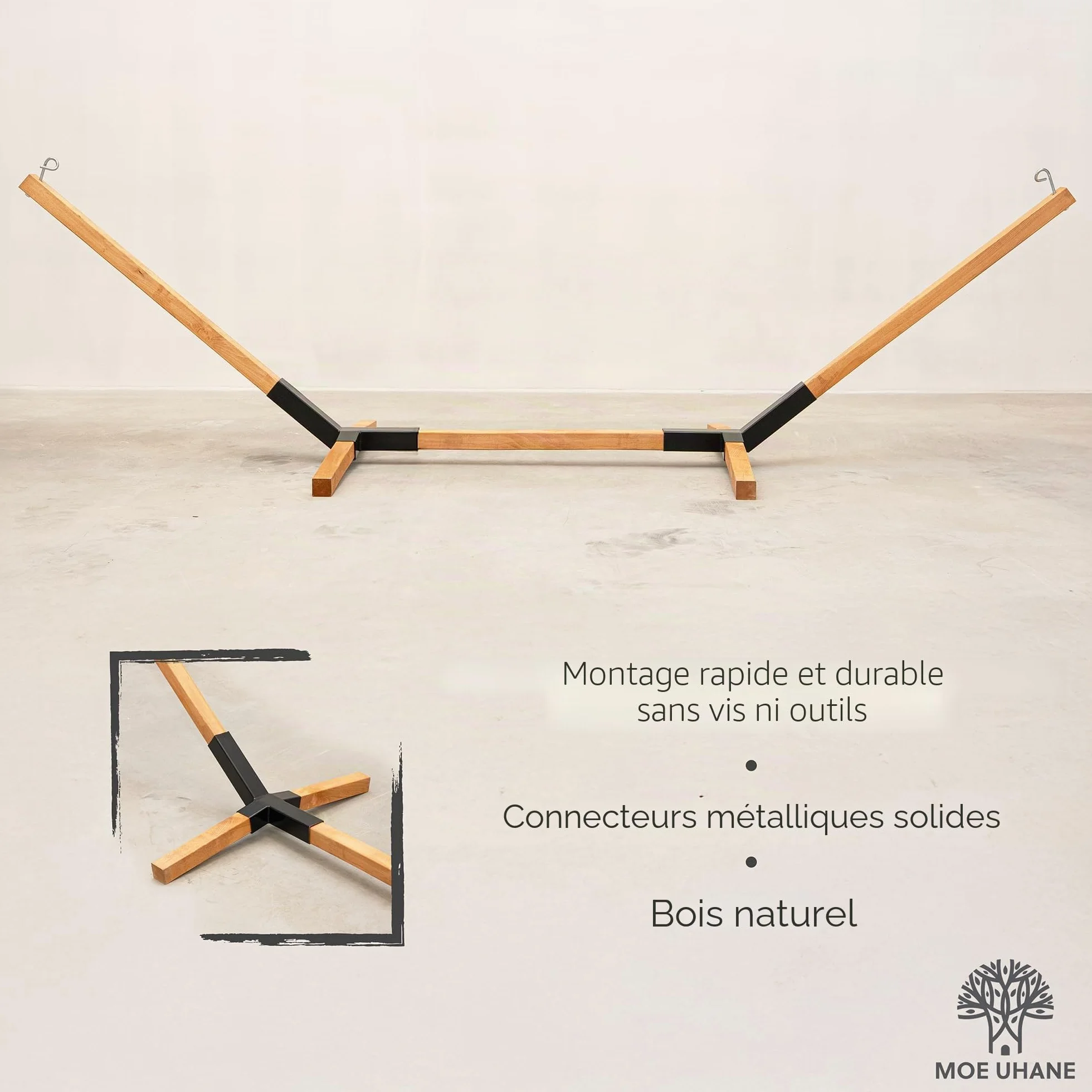 Hamac en bois MOE UHANE pour jardin, montage rapide sans outils, bois naturel, compact, écologique
