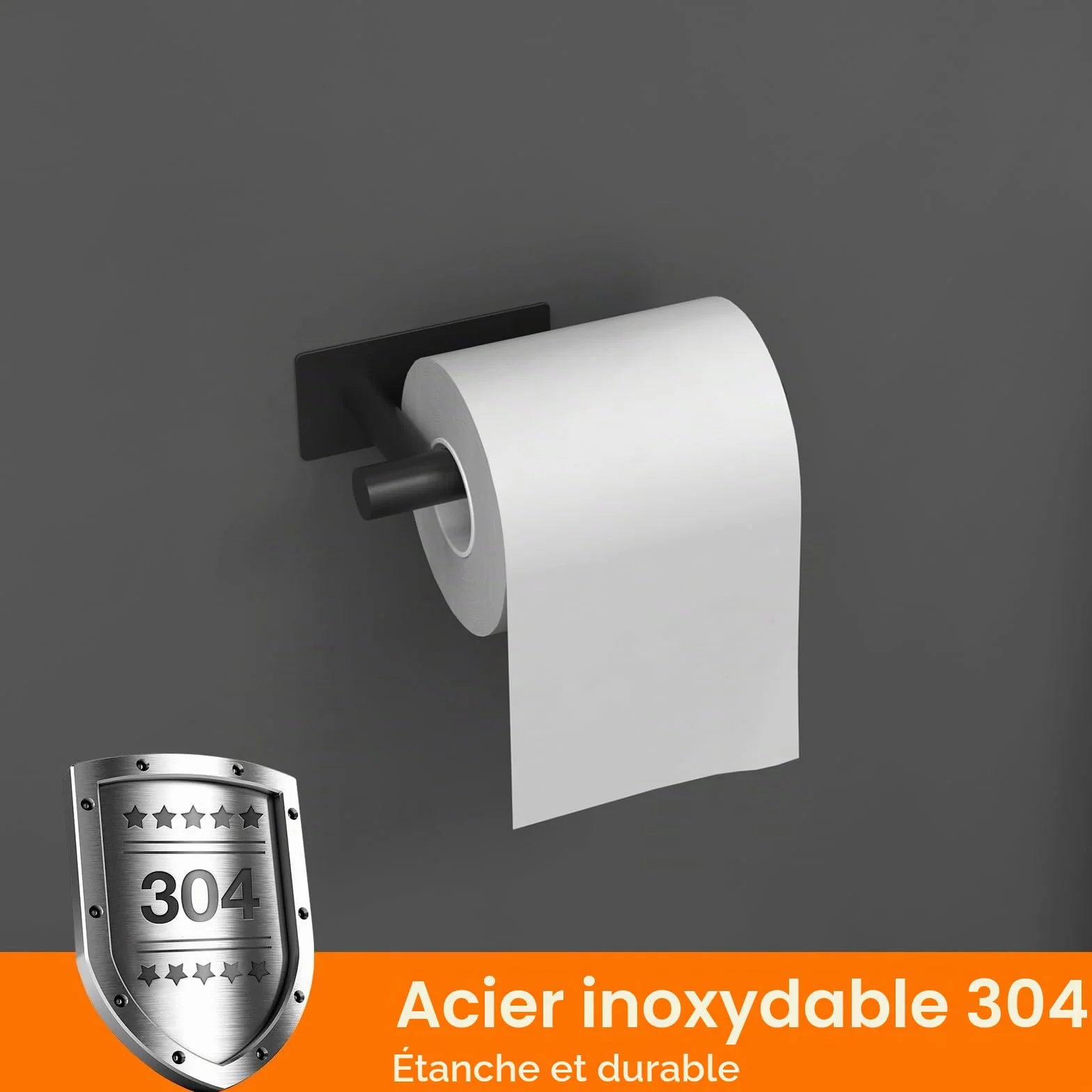 Ibergrif MK34052B, Porte Papier Toilette, Support Papier Toilette Mural, 304 Acier Inoxydable Porte Rouleau Toilette, sans perçage Porte-Papier hygiénique Autocollant, Noir
