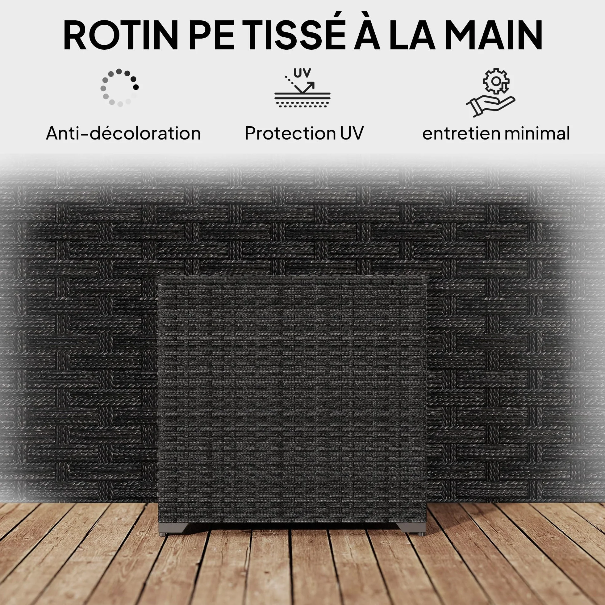 Outsunny Coffre de Jardin en Résine Tressée 253 L Imperméable, Rangement Extérieur 72 x 72 x 70 cm Noir